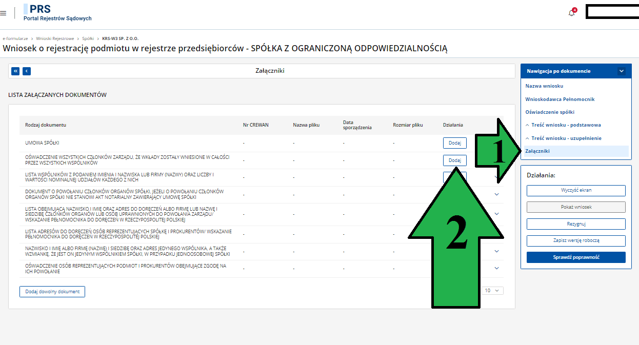 Jak dodać w systemie PRS oświadczenie o wniesieniu kapitału zakładowego?