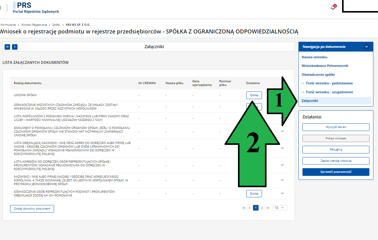 Dodanie umowy spółki w systemie PRS
