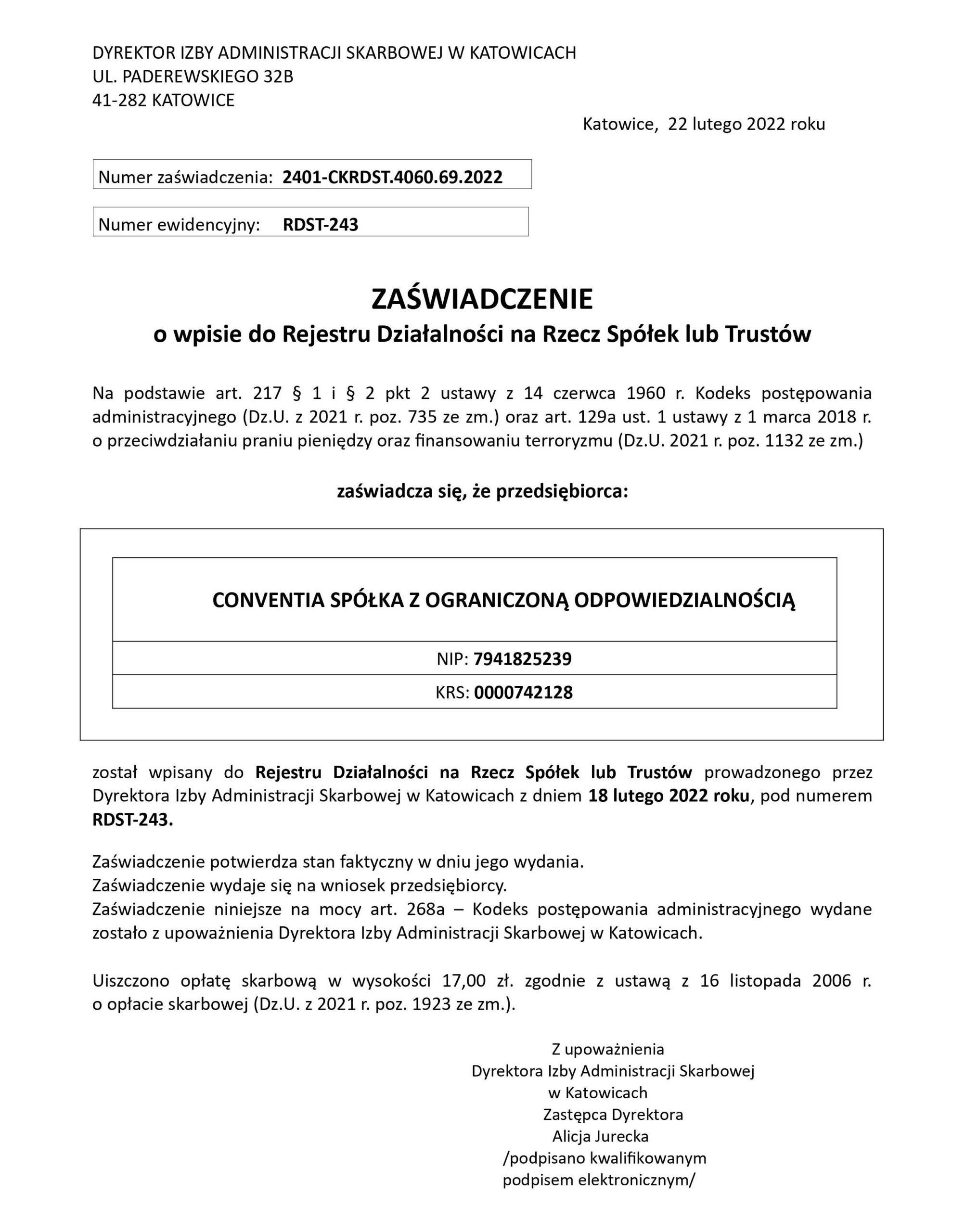 Certyfikat wirtualnego biura